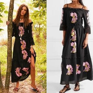 COPY - Figue Noelle Embroidered Maxi Dress Black Pink Orange M